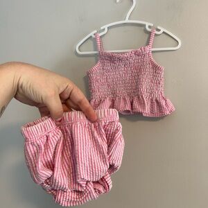 Gap 12/18m Pink & white Striped peplum tank Top and shorts 2pc Set